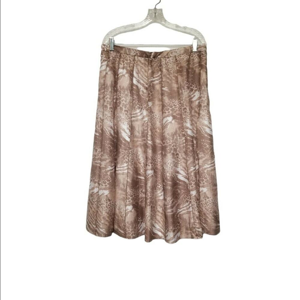 Sharon Young Women's Geo Print Midi Pleated Multicolor Brown Skirt Size 12